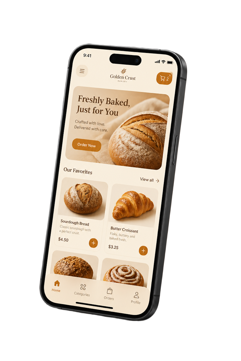 De Broodhuys Koen app op een smartphone met broodproducten